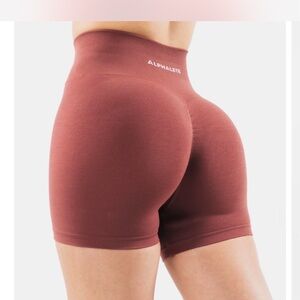Alphalete Brown Bike Shorts with High Waist and Form-Fitting Design